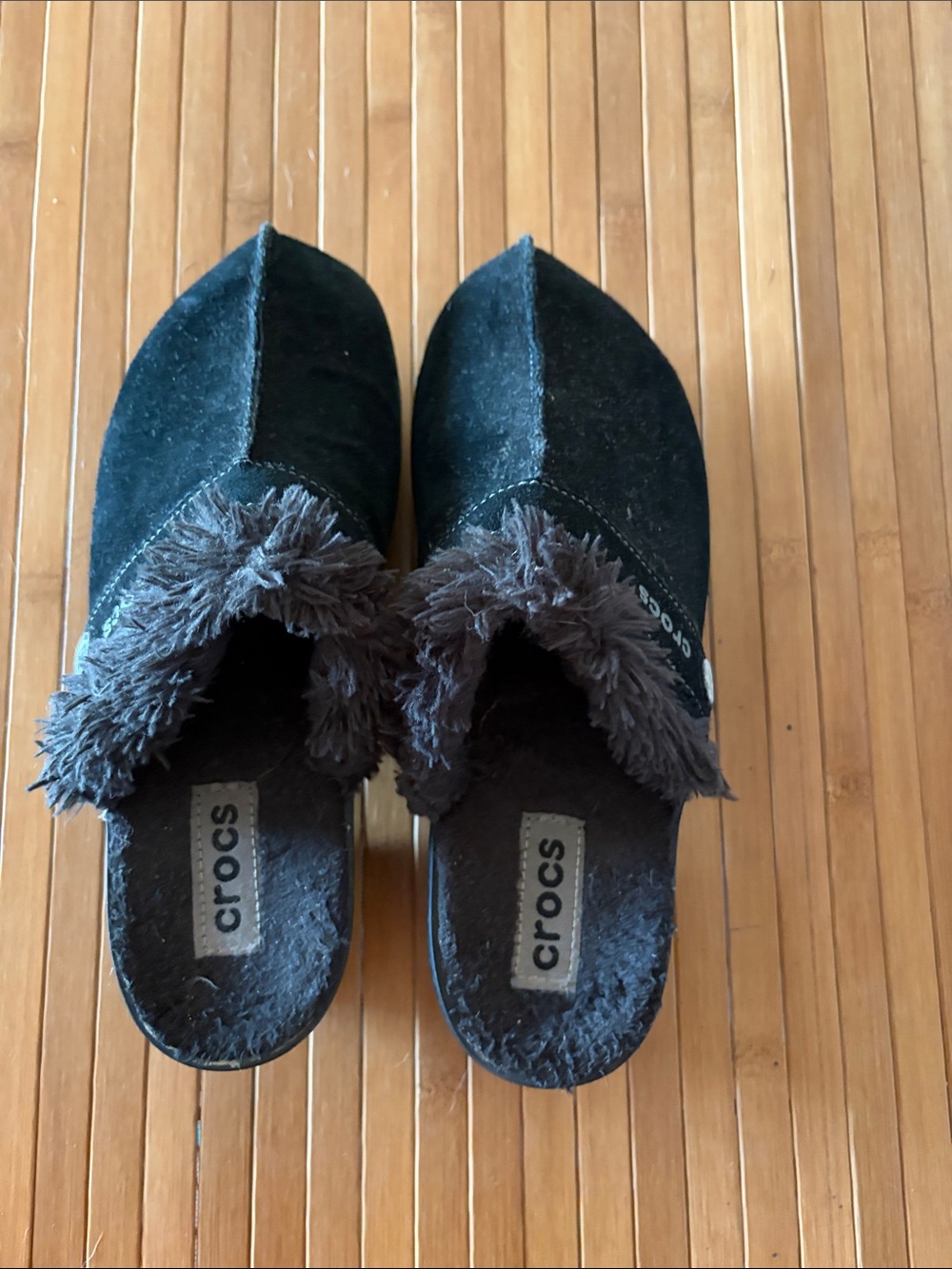 CROCS Black Faux-Fur Lined Slip-On Clogs